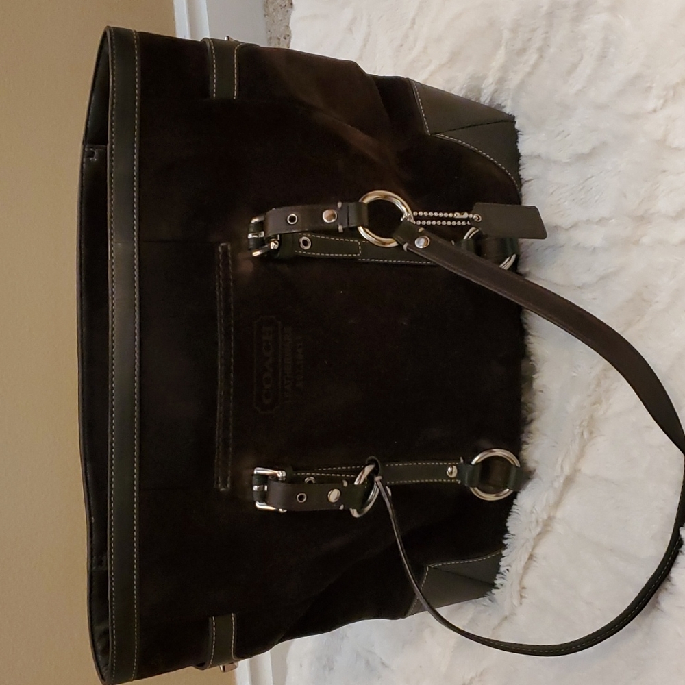 Coach brown suede tote bag
